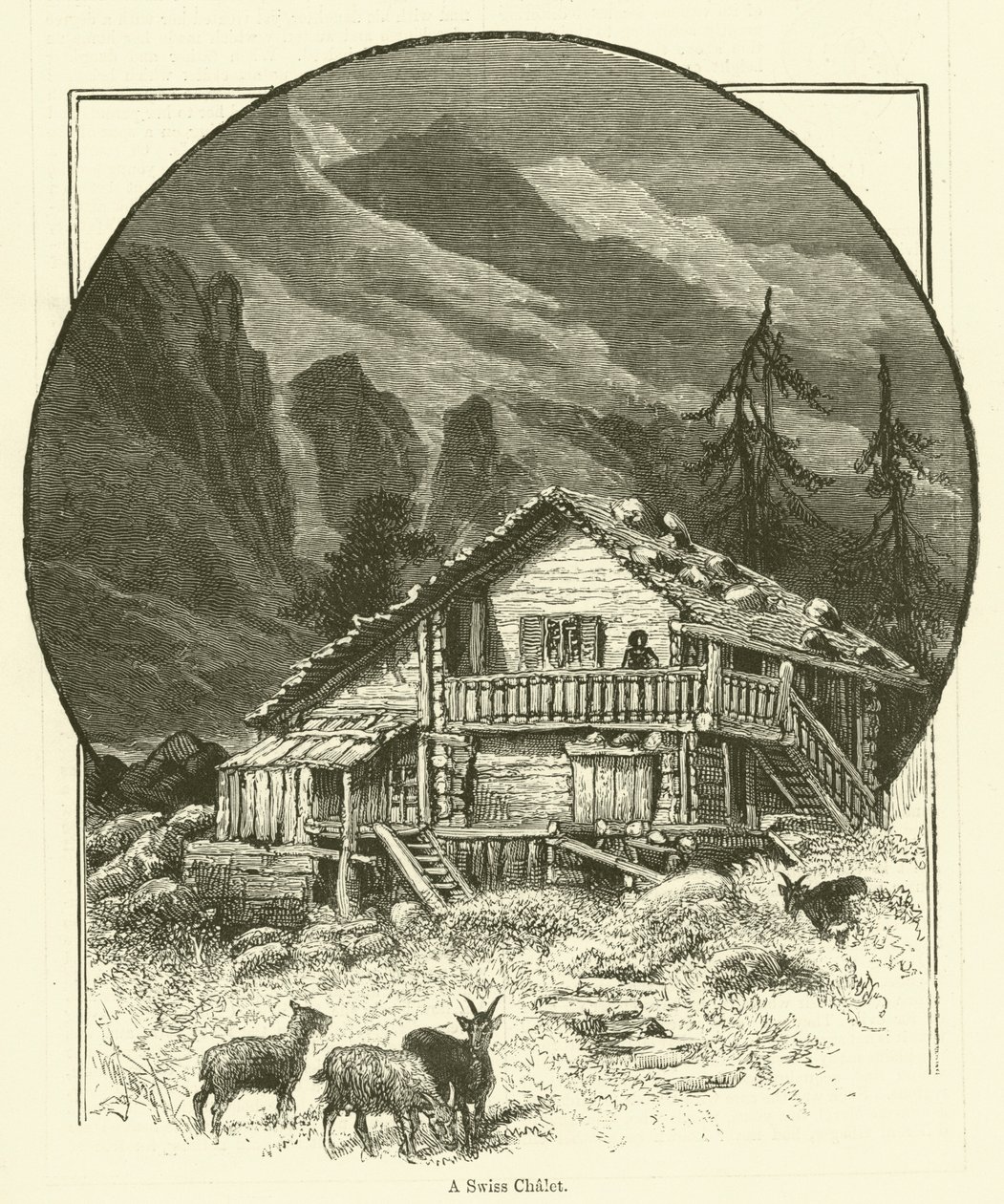 Een Zwitsers chalet (gravure) door English School