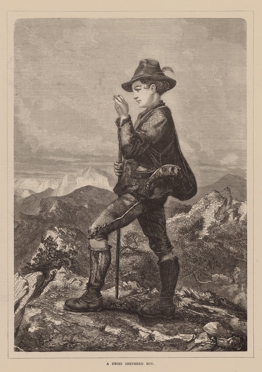 Een Zwitserse herdersjongen (gravure) door English School