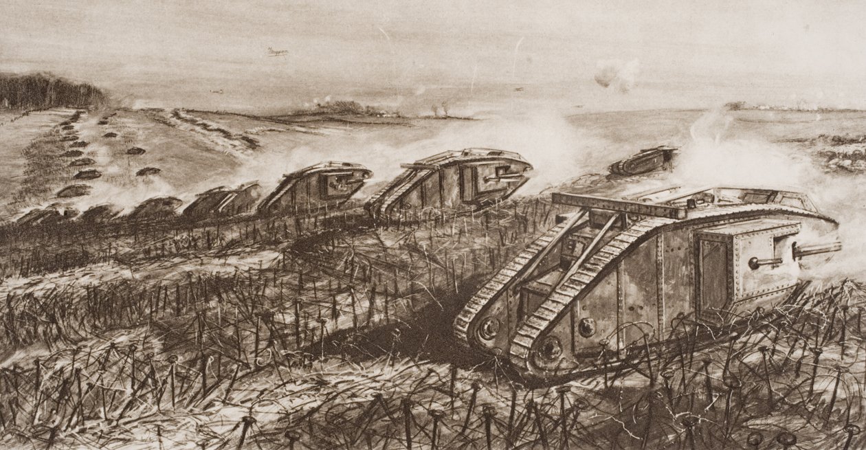 Een tankoffensief bij Cambrai, Frankrijk, illustratie uit 