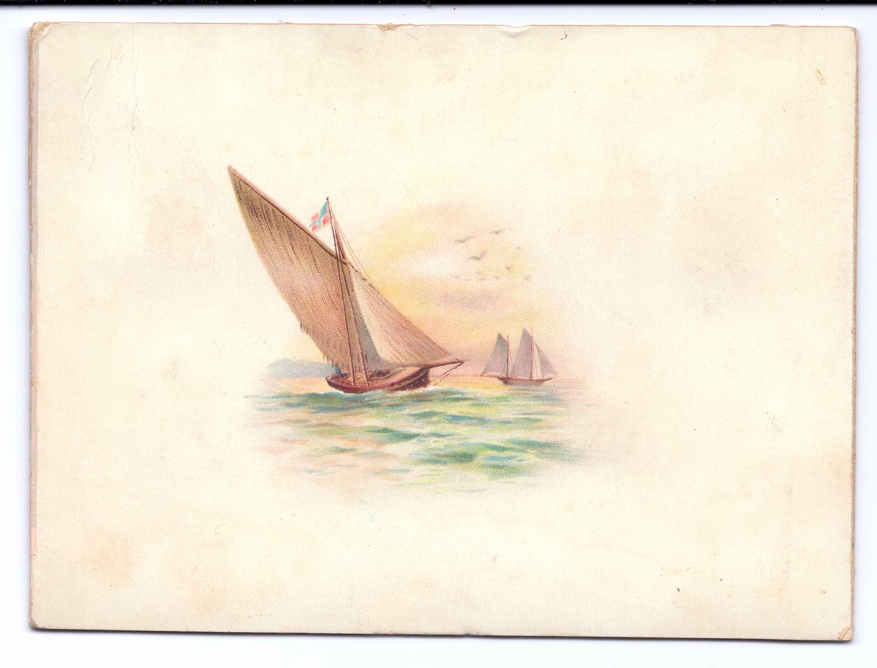 Een Victoriaanse nieuwjaarskaart met jachten die in het maanlicht zeilen, ca. 1895 door English School