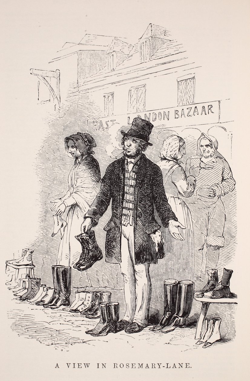 Een Uitzicht in Rosemary-Lane, illustratie uit London Labour and London Poor door Henry Mayhew, pub. 1862 door English School