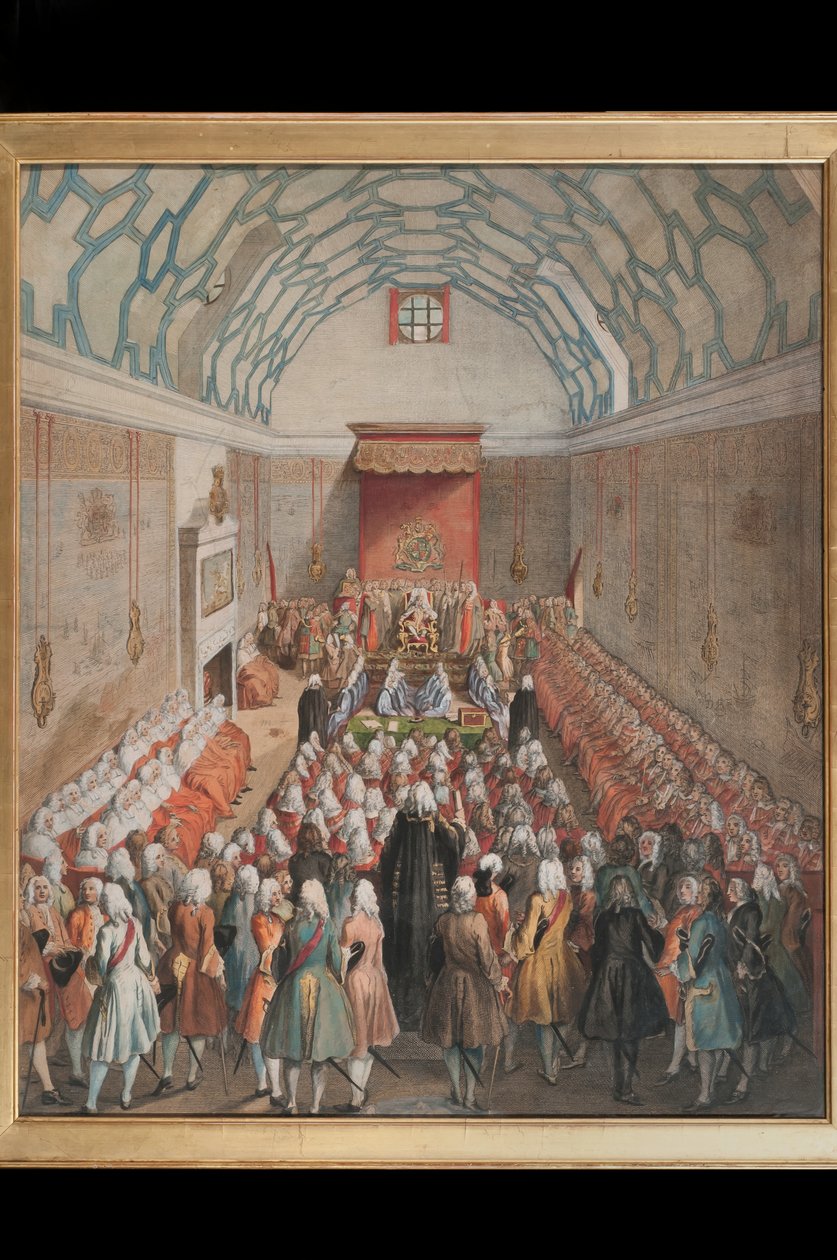 Uitzicht op het Hogerhuis, gegraveerd door Benjamin Cole door English School