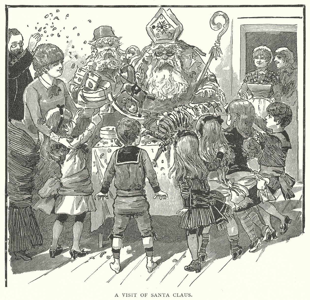 Een bezoek van de kerstman (gravure) door English School