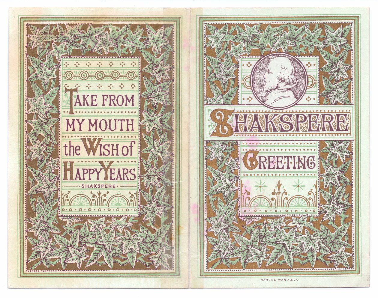 Een voor- en achterkant van een Victoriaanse wenskaart met een afbeelding van William Shakespeare, ca. 1880 door English School
