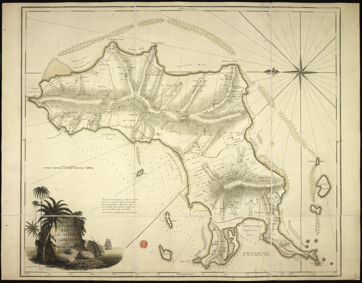 Een nieuwe en nauwkeurige kaart van het eiland Carriacou in de West-Indië door English School