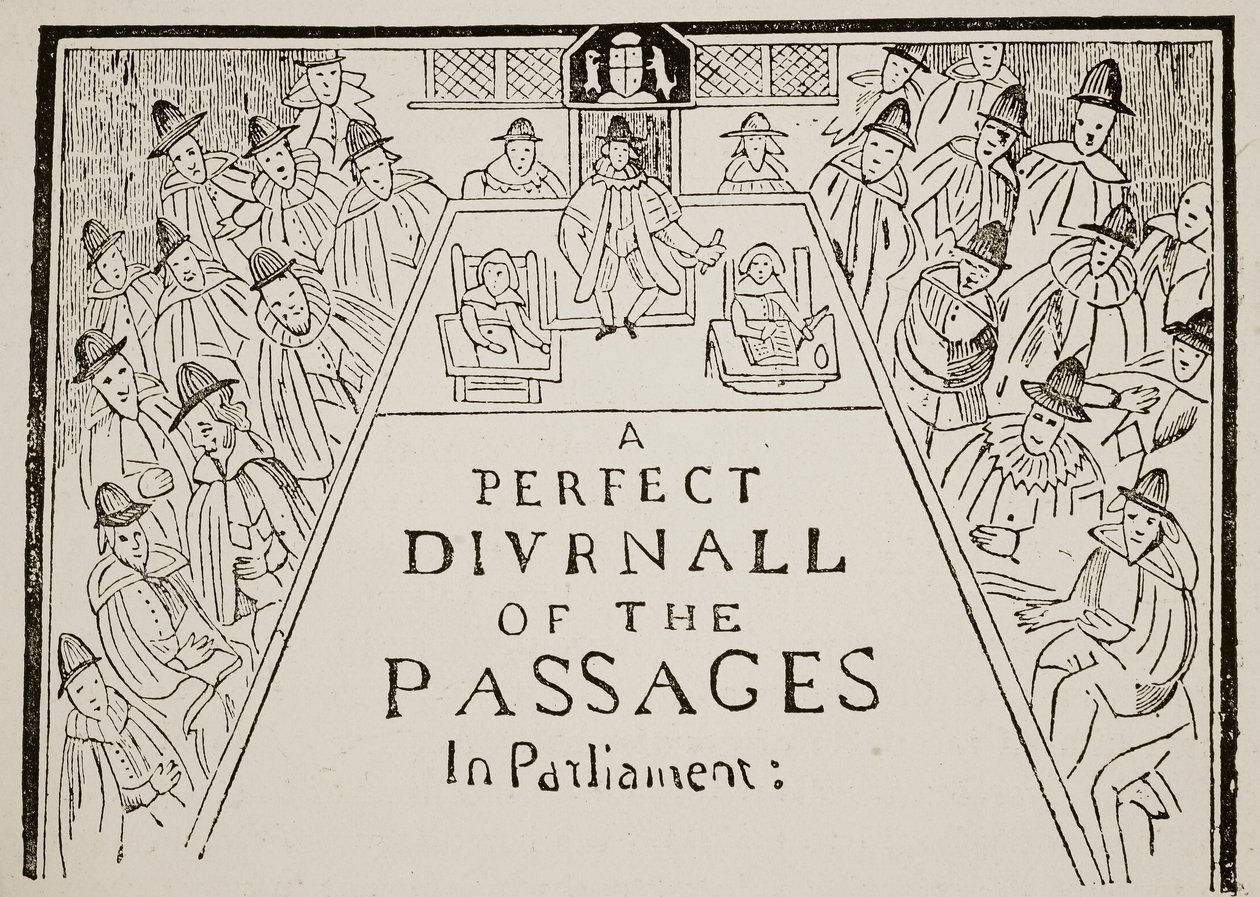 Een krantenkop, zeventiende eeuw, illustratie uit Hutchinsons Story of the British Nation, ca. 1923 door English School