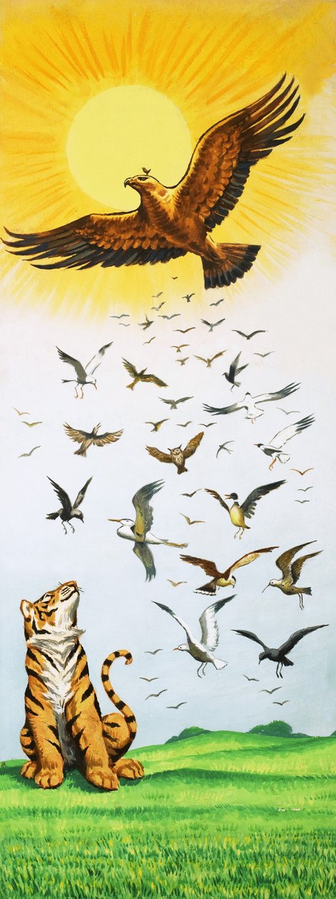 Een scène uit het volksverhaal Koning der vogels door English School