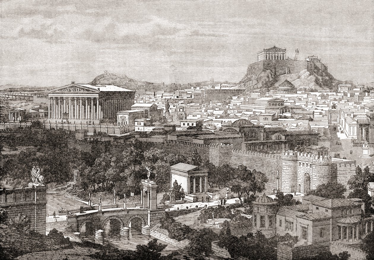 Een uitzicht op het oude Athene, Griekenland door English School