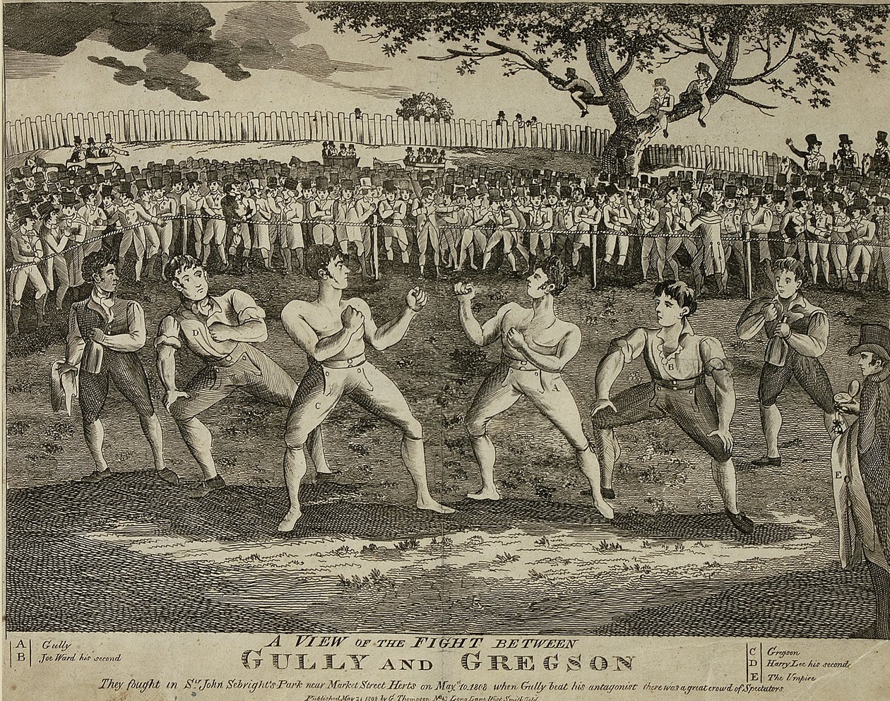 Een uitzicht op het gevecht tussen Gully en Gregson door English School