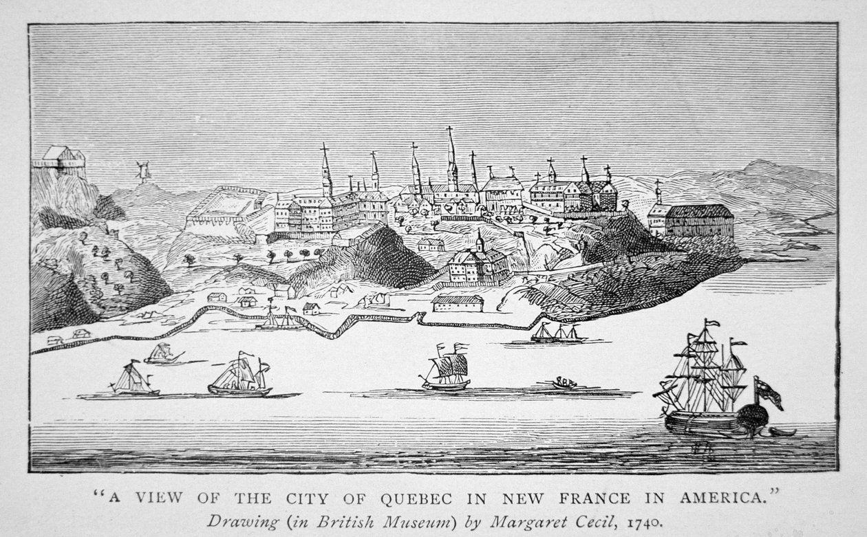 Een uitzicht op de stad Quebec in Nieuw-Frankrijk in Amerika door English School
