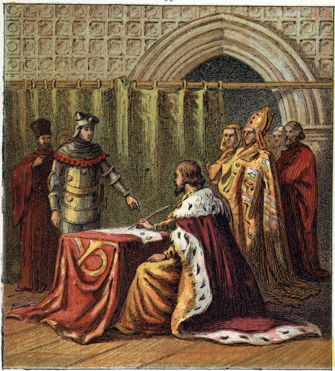 Abdicatie van koning Richard II van Engeland (1367-1400) in 1399 ten gunste van zijn neef Hendrik (Hendrik IV van Engeland) door English School