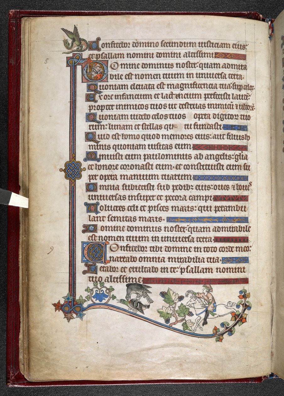 Add MS 24686, f.14v, Jongen op pony met valk die op eend jaagt, c.1284-1316 (perkament) door English School