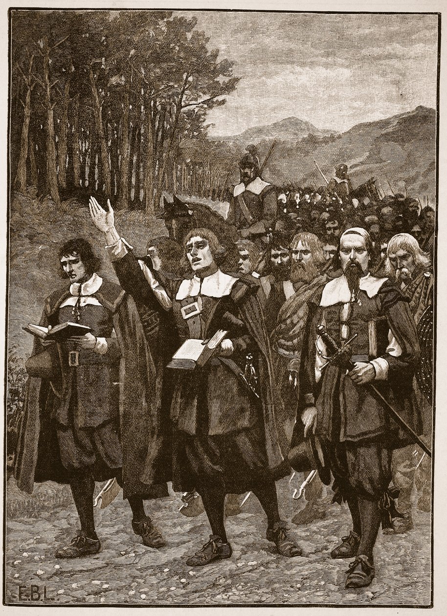 Opmars van de Covenanters over de grens naar Engeland, illustratie uit Cassells Geïllustreerde Geschiedenis van Engeland door English School