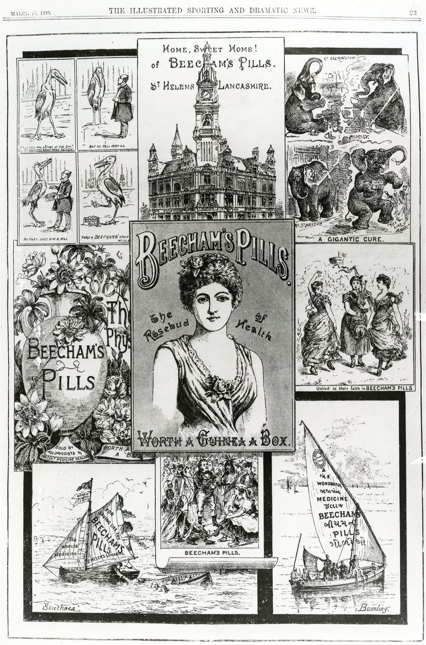 Advertentie voor Beechams Pills, de Rozenknop van Gezondheid, 1890 door English School