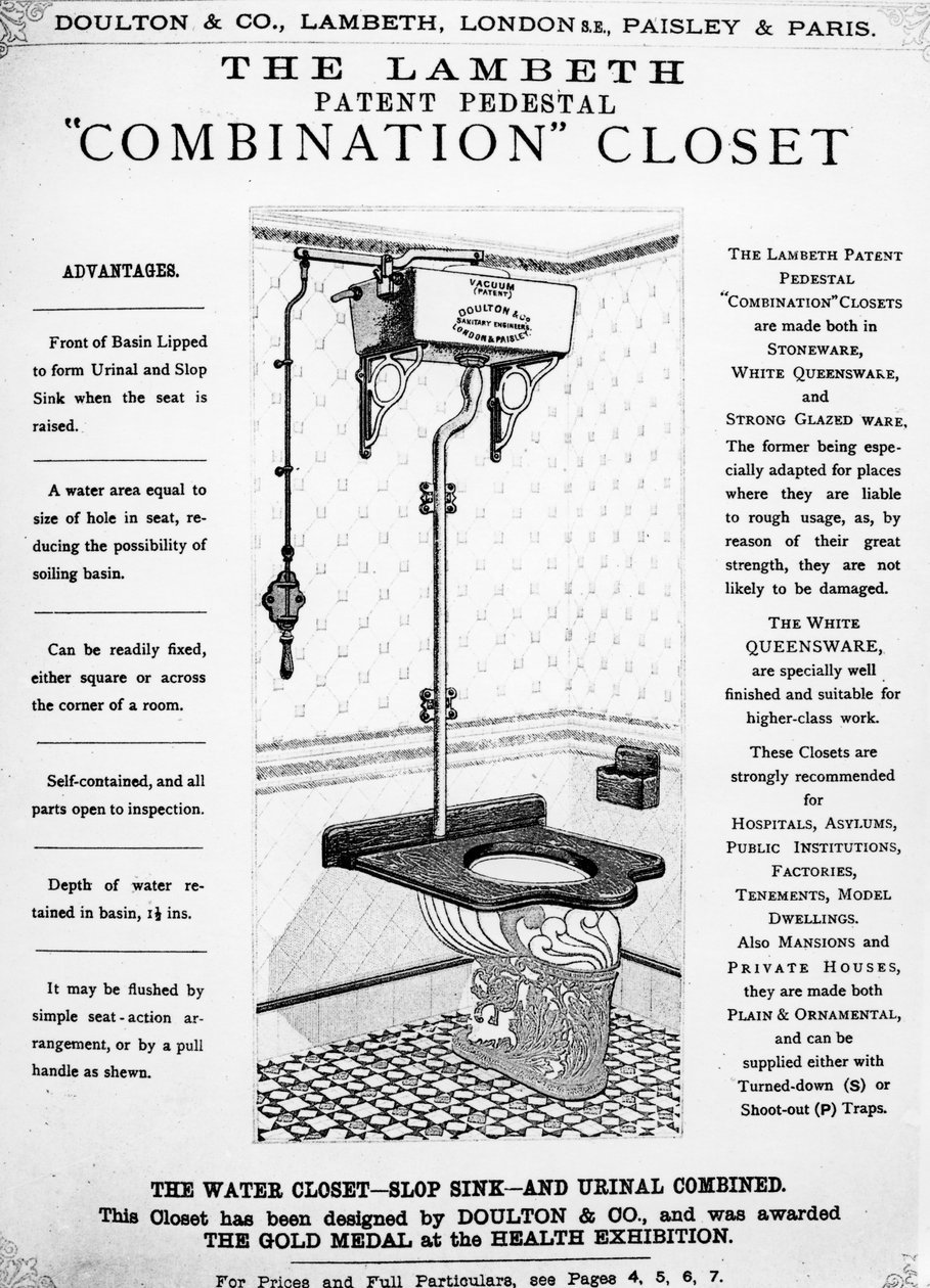 Advertentie voor The Lambeth Patent Pedestal Combination Closet door English School