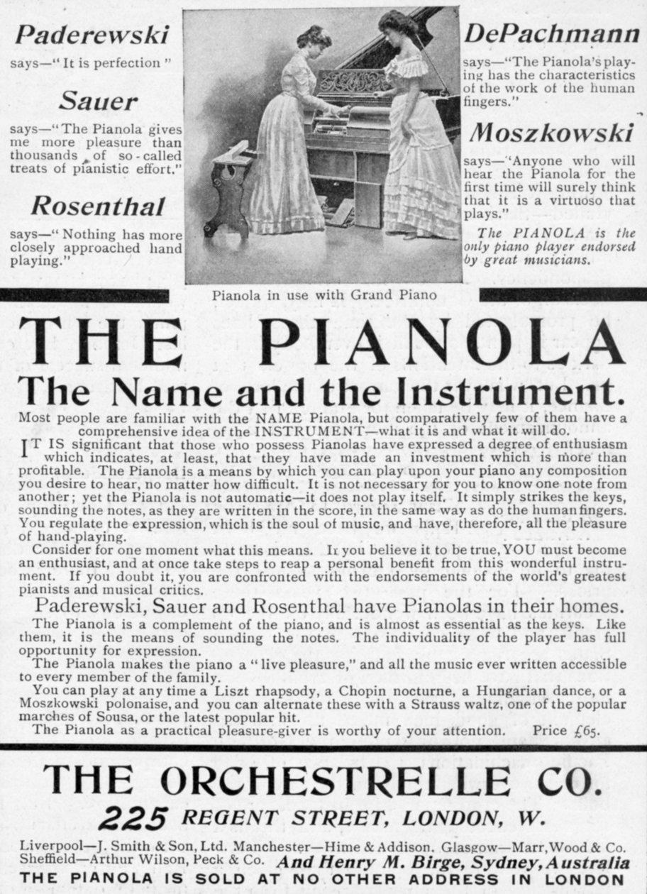 Advertentie voor The Pianola, uit The King, 1 juni 1901 door English School
