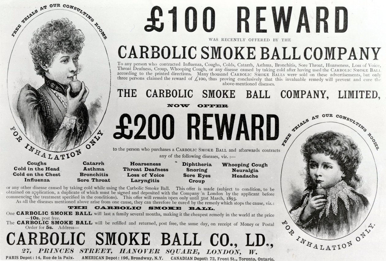 Advertentie voor de Carbolic Smoke Ball Company, 1893 door English School
