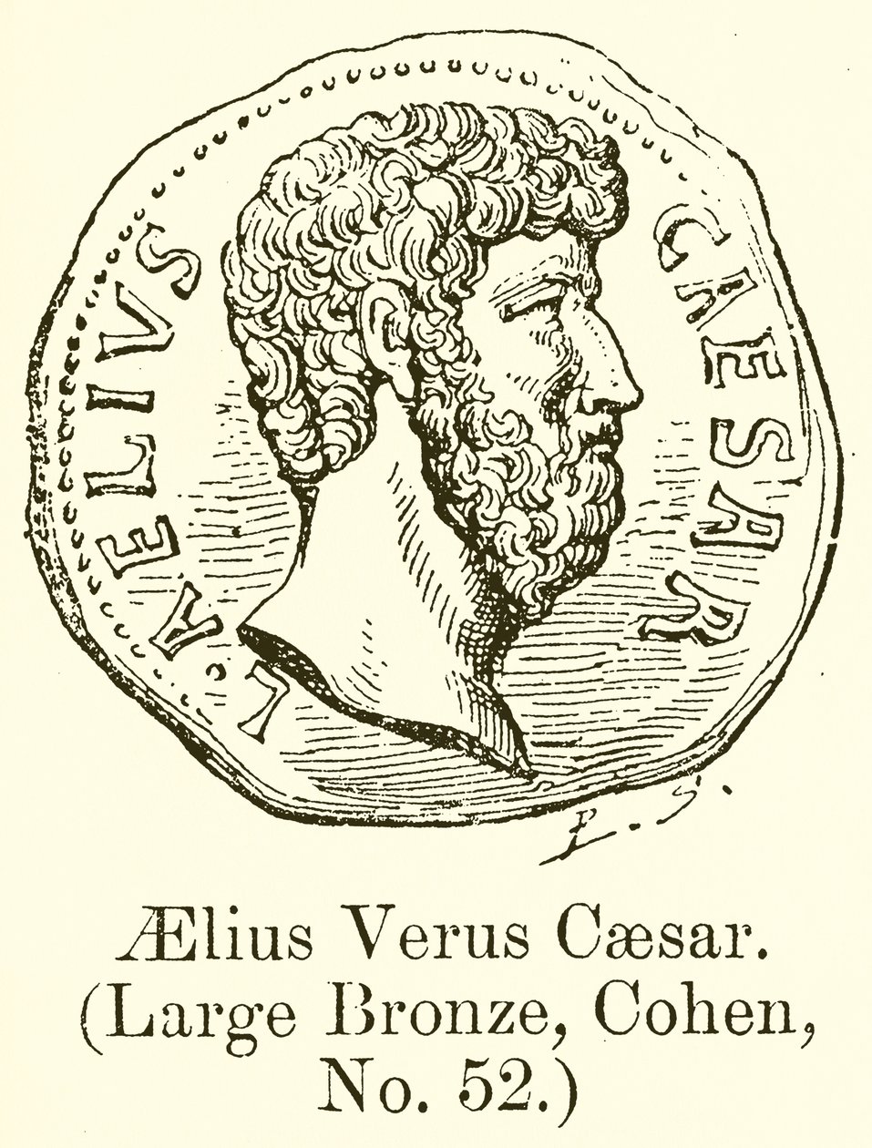 Aelius Verus Caesar. (Groot brons, Cohen, nr. 52) (gravure) door English School