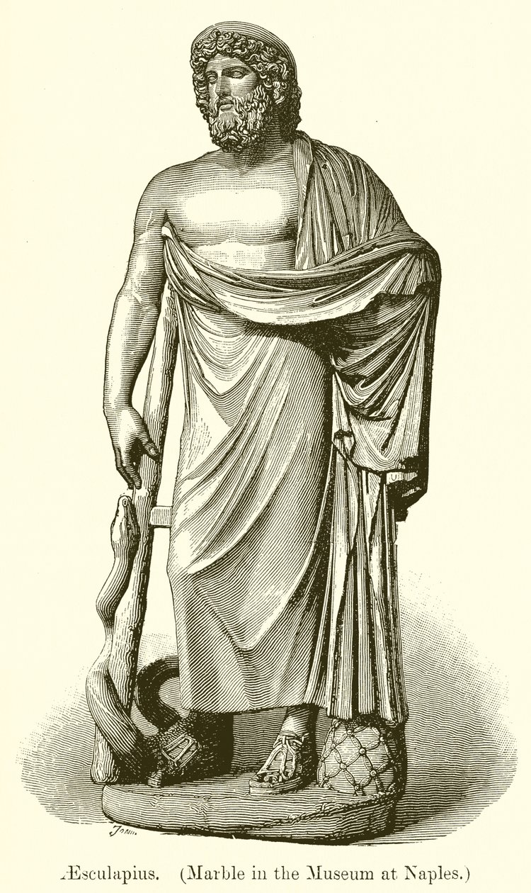 Aesculapius (Marmer in het Museum van Napels) (gravure) door English School