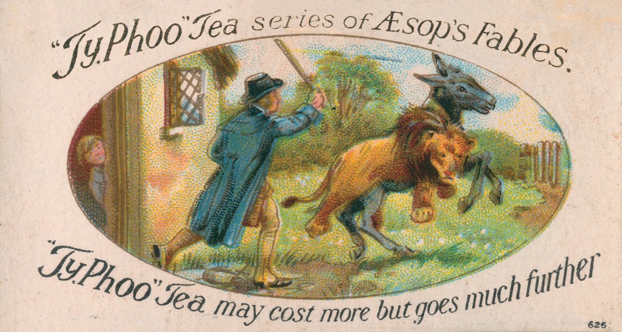 Fabels van Aesop: De ezel in het vel van de leeuw (chromolitho) door English School