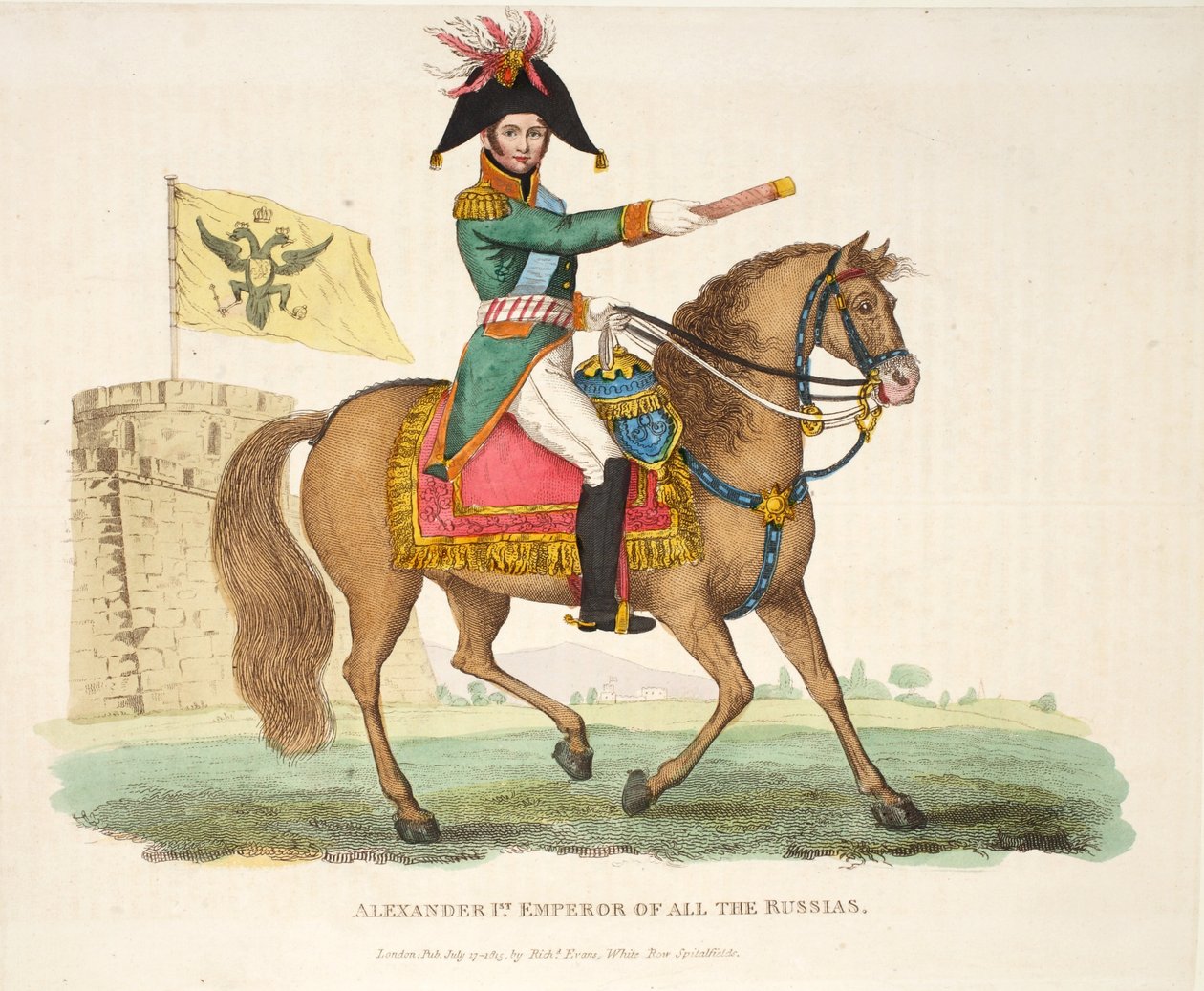 Alexander I, Keizer van Alle Russen, uitgegeven door Richard Evans, gegraveerd door Romney, illustratie uit Een Historisch Verslag van de Slag bij Waterloo door William Mudford, 1816 door English School