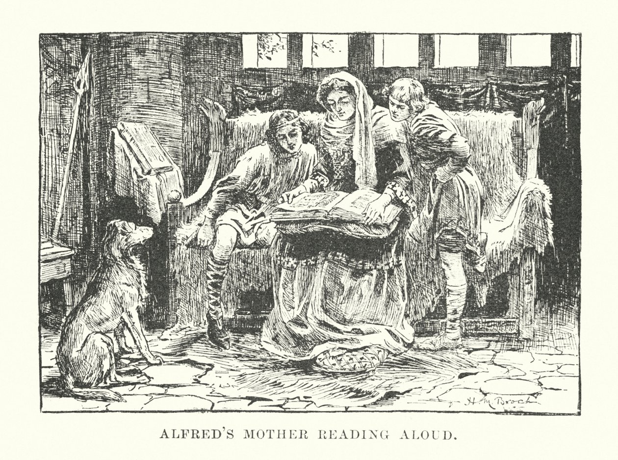 Alfreds moeder leest voor (gravure) door English School