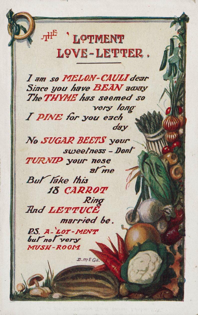 Liefdesbrief volkstuin (kleurenlitho) door English School