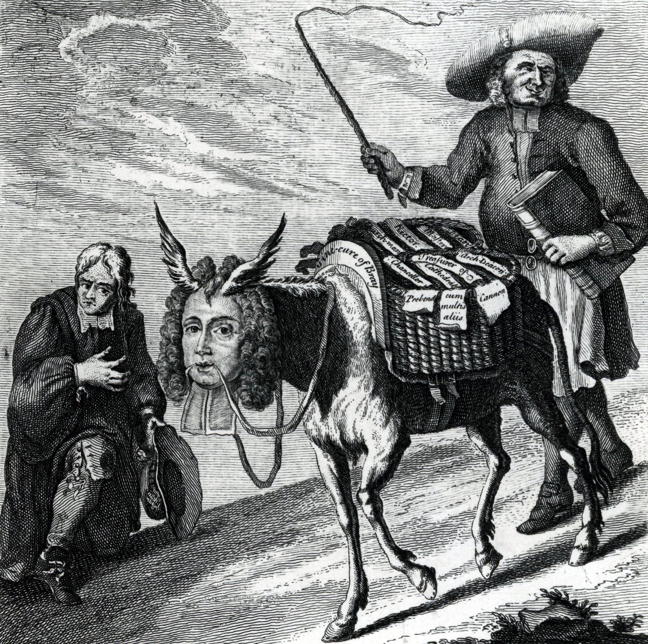 Een ezel beladen met kerkelijke voorkeuren, 1737 door English School