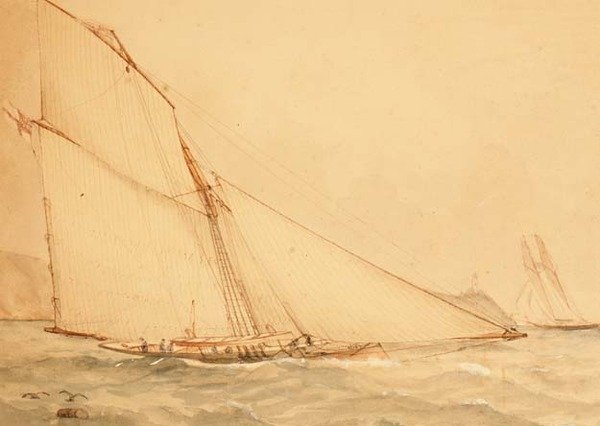 Een Acht Meter Gaffelgetuigde Topsail Cutter, The Royal Yacht Squadron, ca.1860 door English School