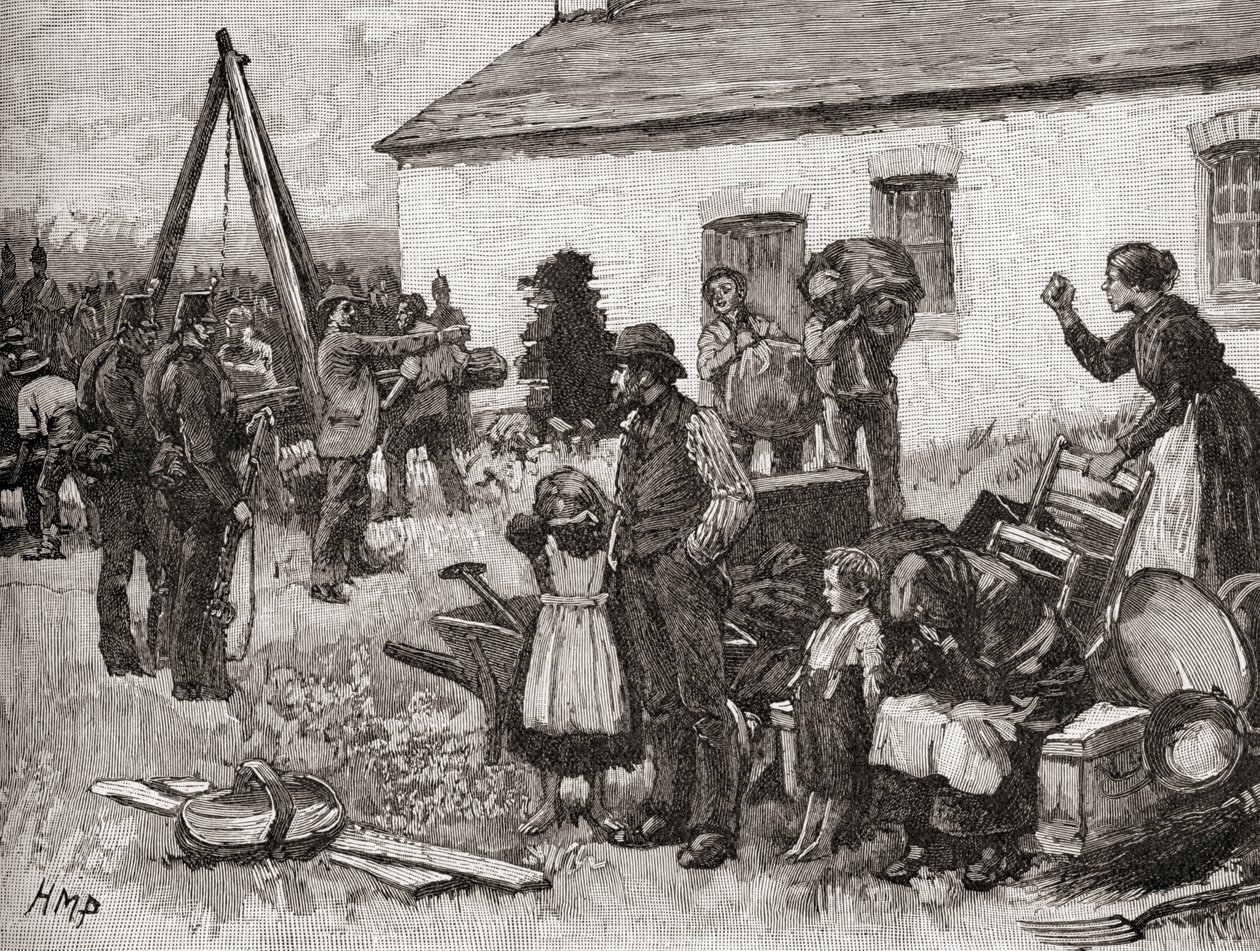 Een Ierse familie wordt uit hun huis gezet vanwege niet-betaling van huur, Ierland door English School