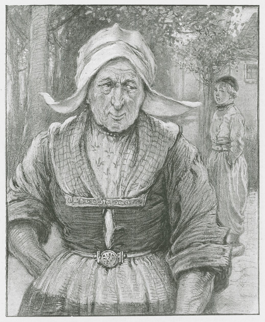 Een oude Nederlandse vrouw (litho) door English School