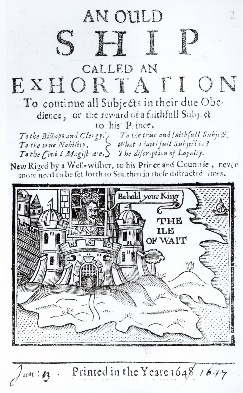 Een oud schip genaamd een vermaning, Karel I gevangen in Carisbrooke Castle op het Isle of Wight, c.1647 door English School