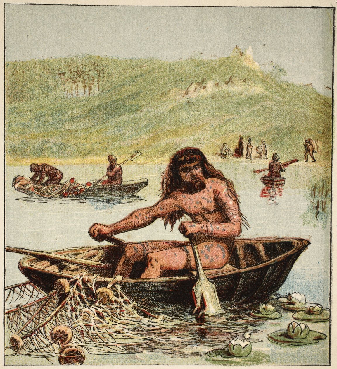 Oude Brit in zijn Boot, uitgegeven 1890 (kleur lithografie) door English School