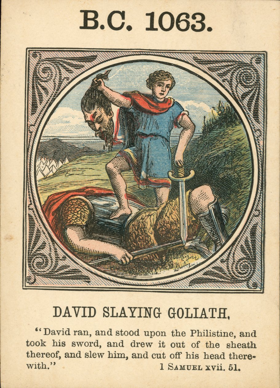 Anno Mundi: BC 1063, David doodt Goliath (kleurenlitho) door English School