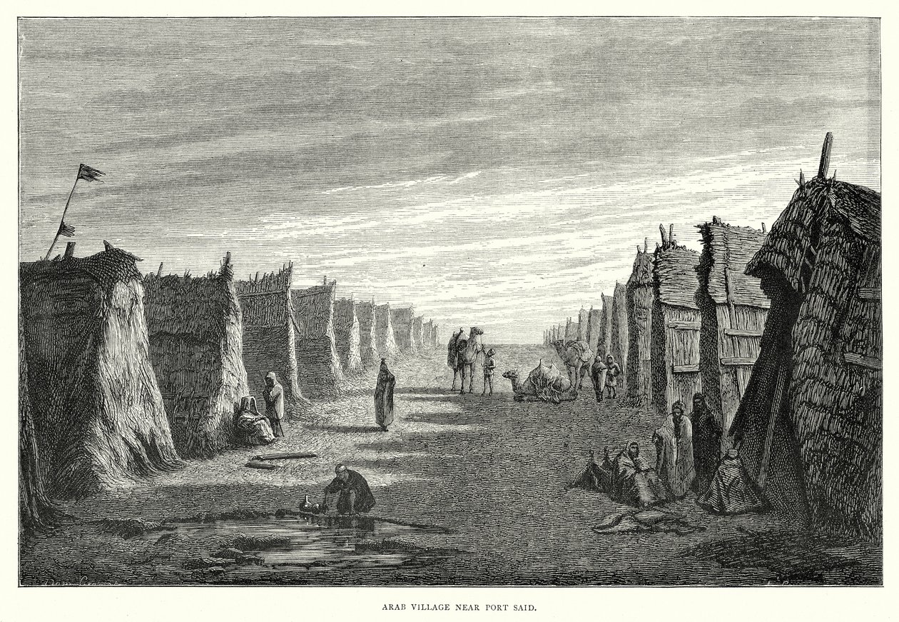 Arabisch dorp bij Port Said (gravure) door English School