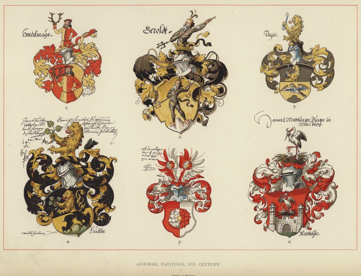 Armorial Schilderijen, XVI Eeuw (kleurenlitho) door English School