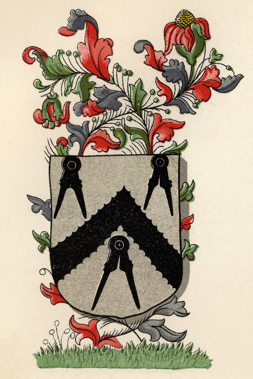 Wapens verleend aan de Carpenters Company of London, 6e Edward IV, 1466, uit The History of Freemasonry, volume II, uitgegeven door Thomas C. Jack, Londen, 1883 door English School