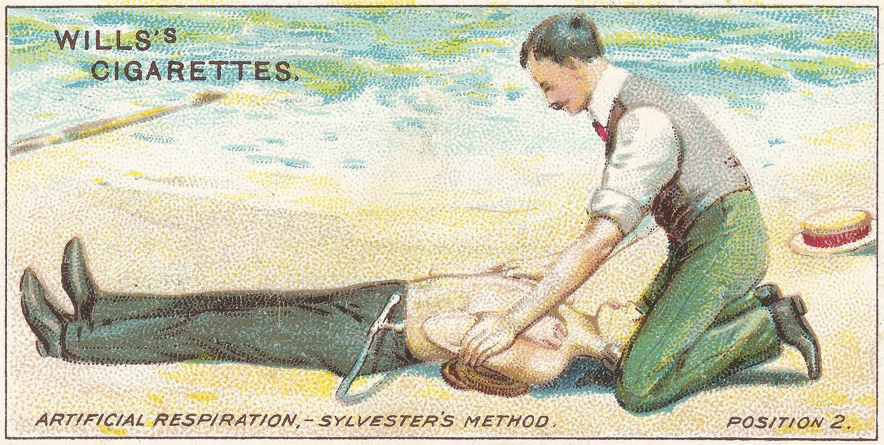 Kunstmatige ademhaling, Sylvesters methode - Positie 2, nr.17 uit de Eerste Hulp-serie van Willss Cigarettes kaarten door English School