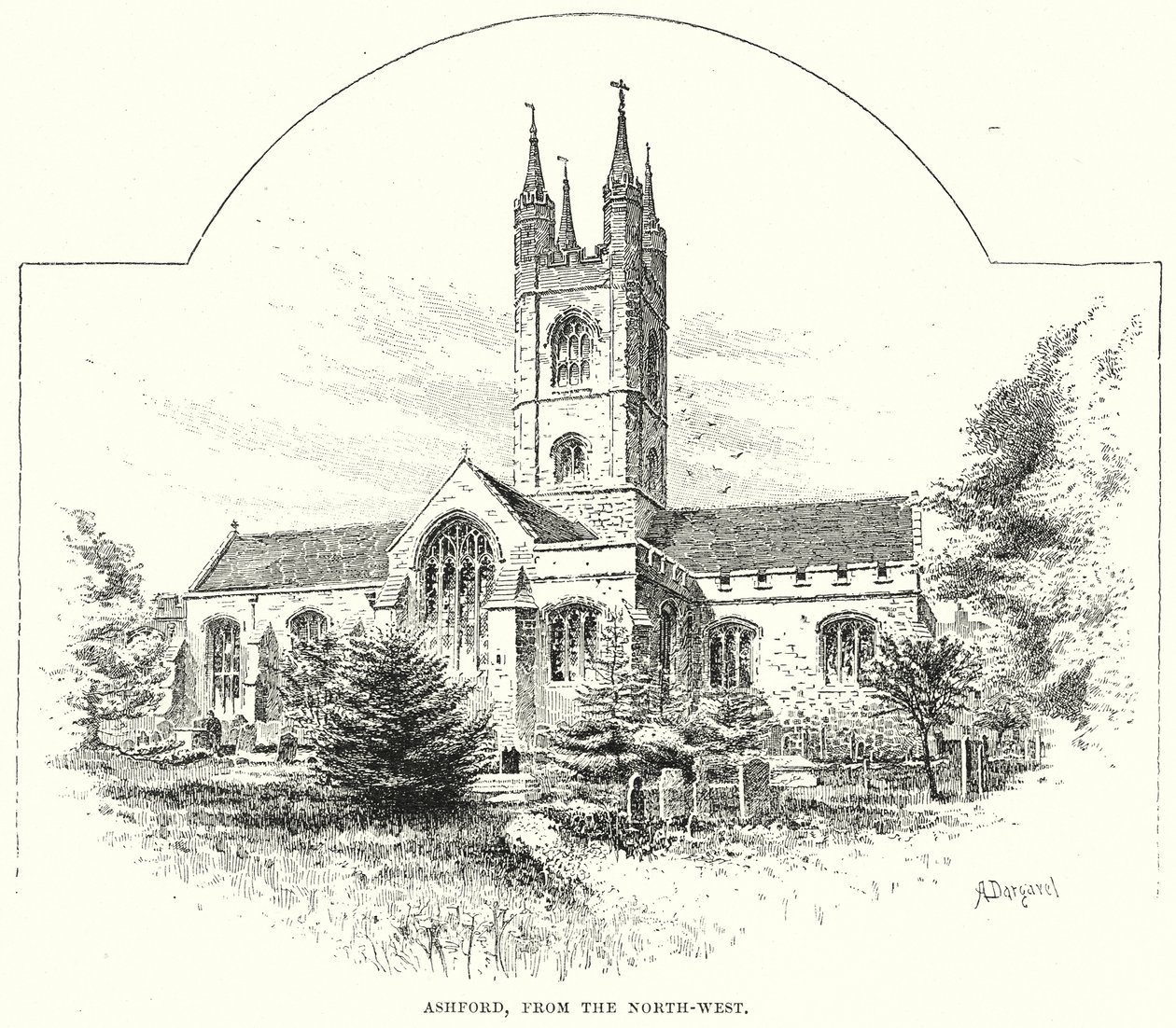 Ashford, uit het noordwesten (gravure) door English School