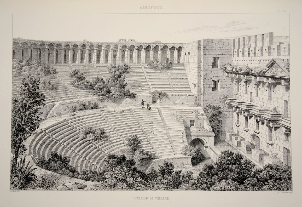 Aspendu - Interieur van Theater, uit De Belangrijkste Ruïnes van Klein-Azië, uitgegeven 1863 (litho) door English School