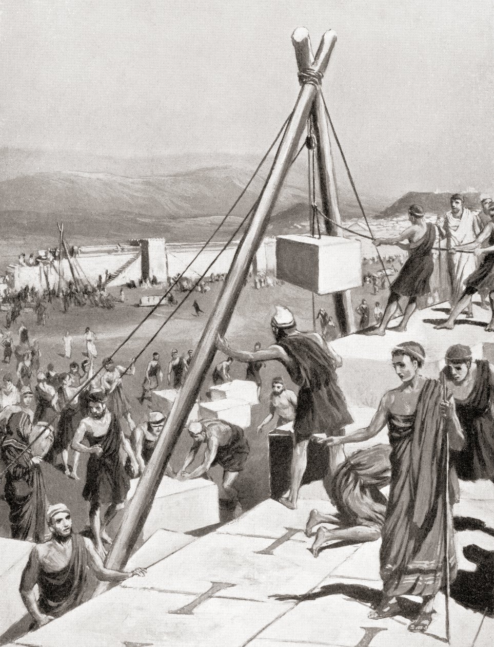 Atheners herbouwen hun stad onder leiding van Themistocles na de Perzische invasie van Griekenland, ca. 479 v.Chr., uit Hutchinson