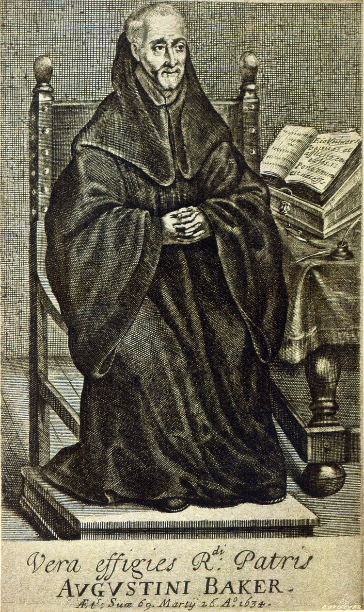 Augustini Baker, frontispice uit Holy Wisdom, gedrukt in 1634 door English School