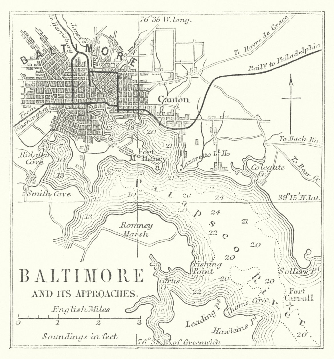 Baltimore en zijn omgeving (gravure) door English School