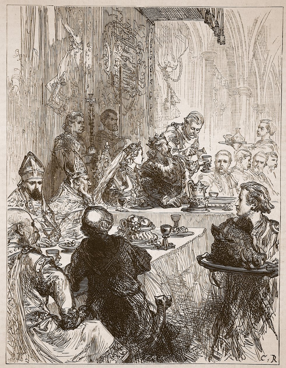 Banket bij het huwelijk van Hendrik en Eleonora van Provence, illustratie uit Cassells Geïllustreerde Geschiedenis van Engeland door English School