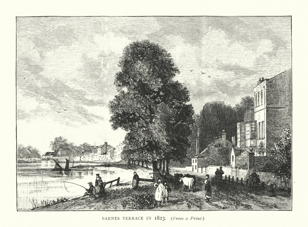 Barnes Terrace in 1823 (gravure) door English School