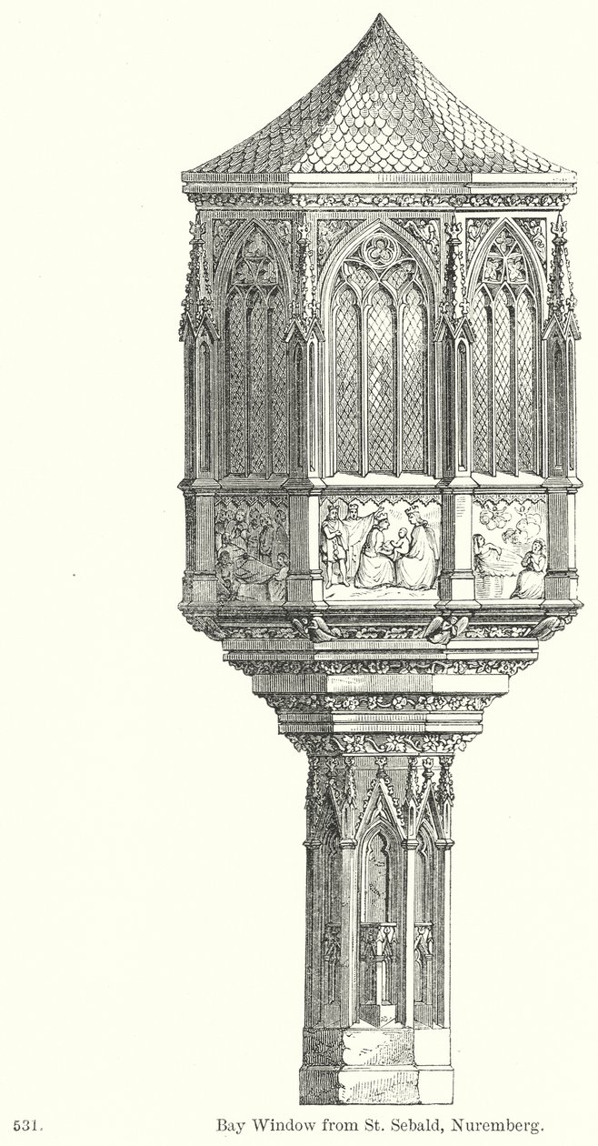 Bay Window van St Sebald, Neurenberg (gravure) door English School
