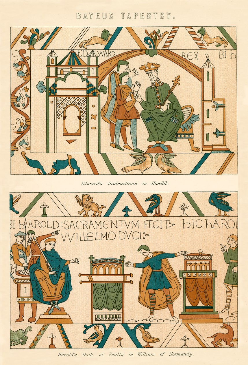 Tapijt van Bayeux (kleurenlitho) door English School