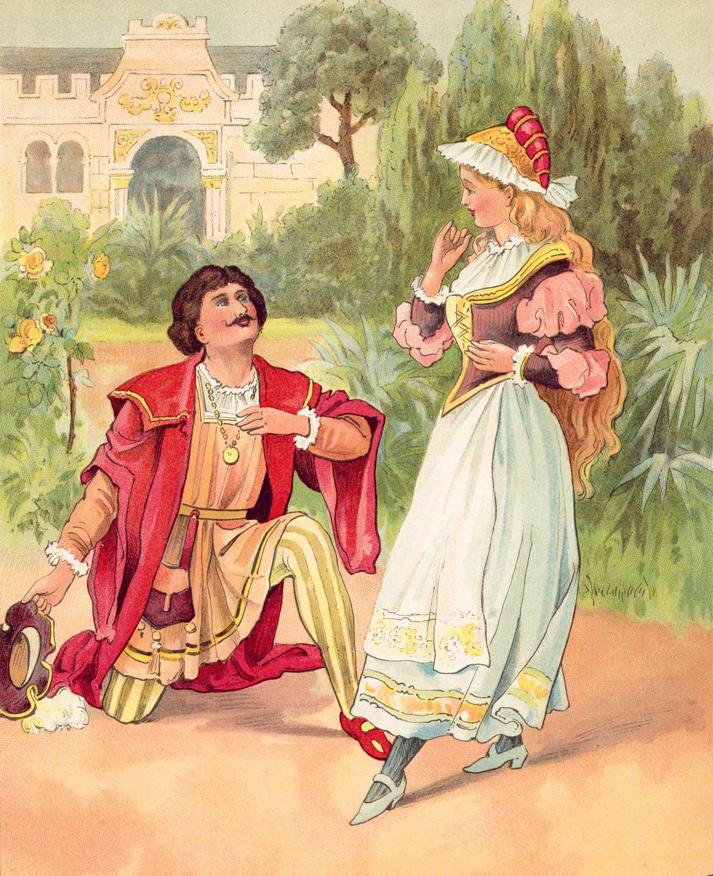 Beauty and the Beast, hier getransformeerd in een knappe prins (kleurenlitho) door English School