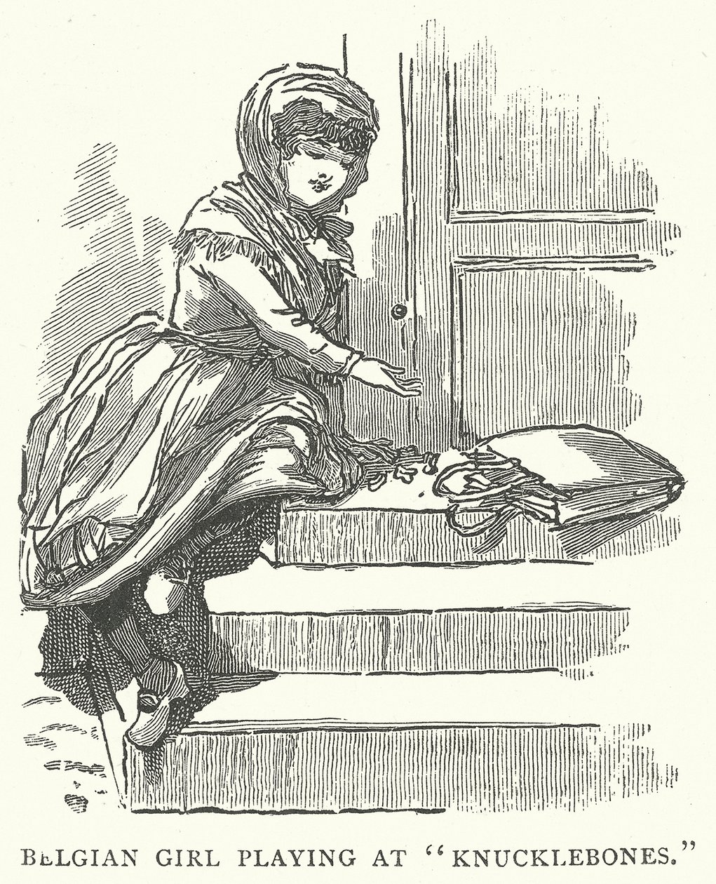 Belgisch Meisje Spelend bij "Knucklebones" (gravure) door English School