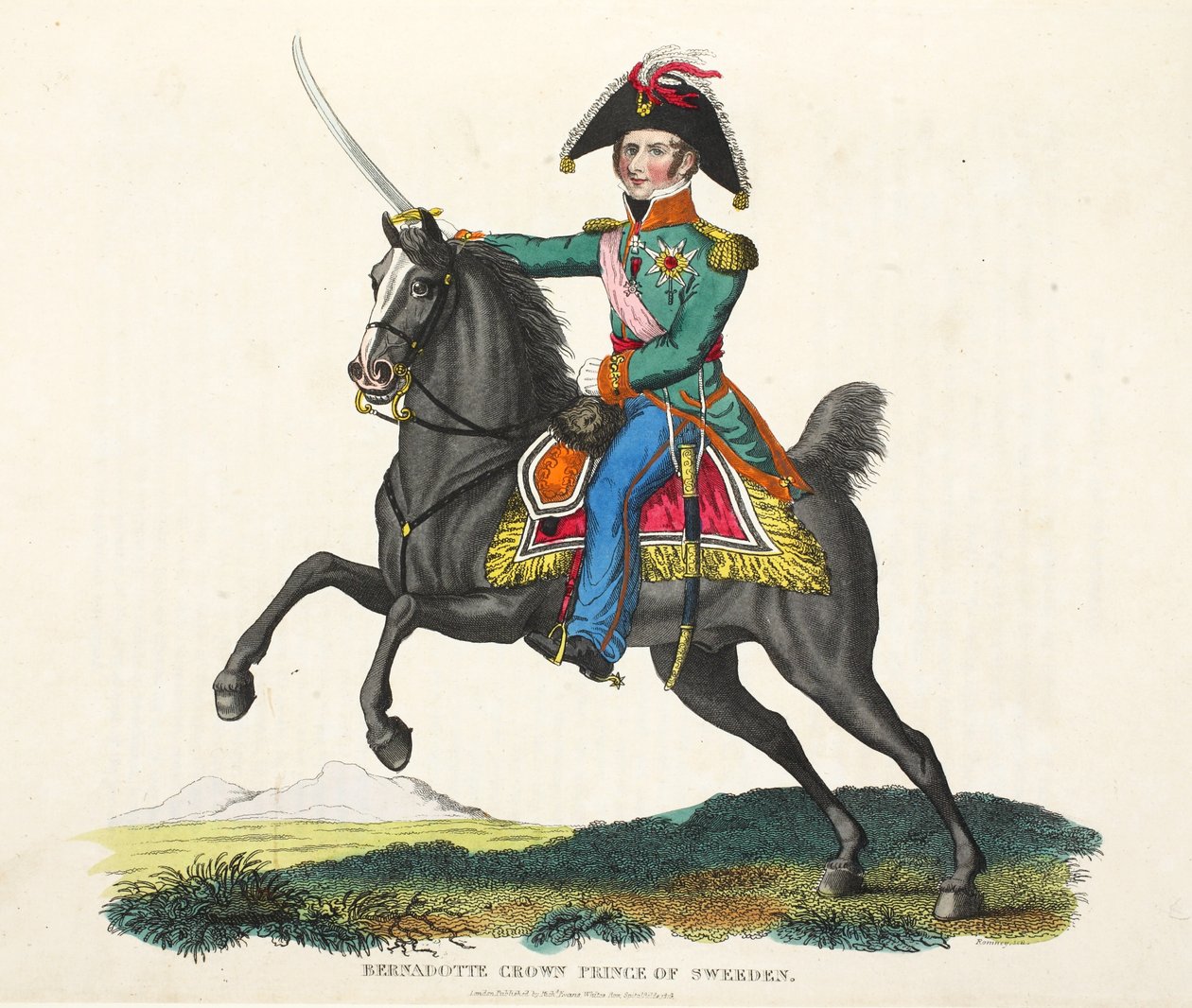 Bernadotte, Kroonprins van Zweden, illustratie uit An Historical Account of the Battle of Waterloo door William Mudford, 1816 door English School